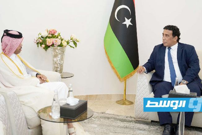 لقاء المنفي مع سفير قطر لدى ليبيا خالد الدوسري، الأربعاء 7 مايو 2025. (المجلس الرئاسي)