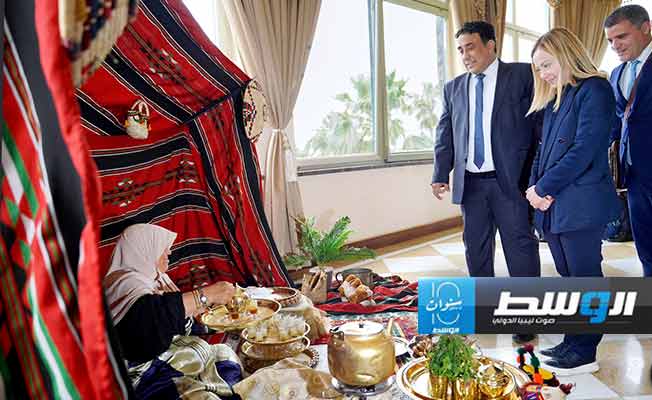 لقاء المنفي وميلوني في طرابلس، الثلاثاء 7 مايو 2024. (المجلس الرئاسي)