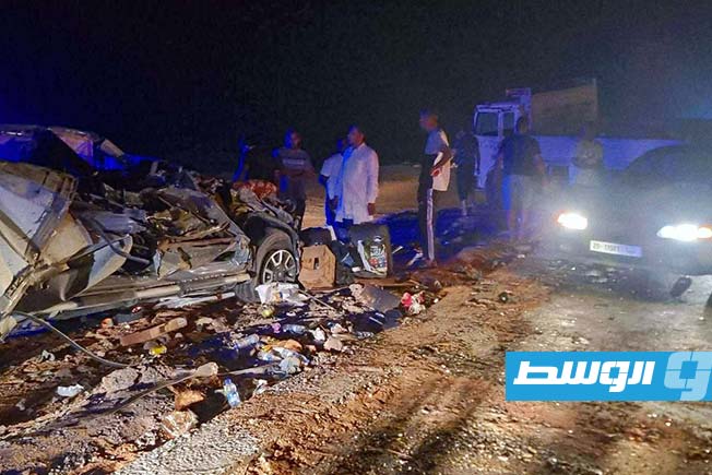 موقع حادث أودي بحياة سيدة وطفليها قرب الكفرة، 31 أغسطس 2025 (الإنترنت)