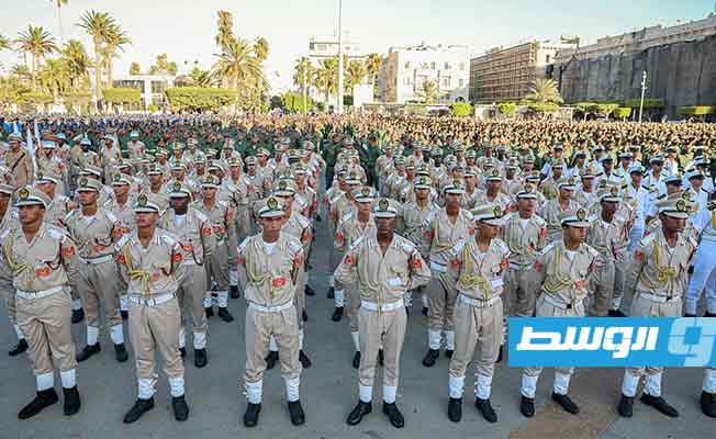 جانب من العروض العسكرية خلال الاحتفال بذكر تأسيس الجيش الليبي في ميدان الشهداء بطرابلس، الأربعاء 9 أغسطس 2023 (حكومة الوحدة)