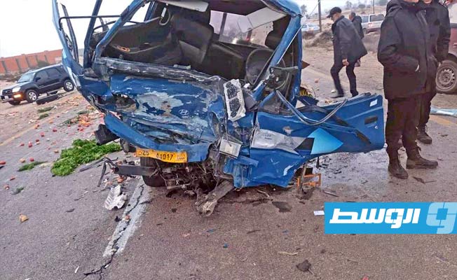 موقع الحادث الذي تعرضت له حافلة الطالبات بمدينة رقدالين، الإثنين 2 يناير 2022. (الإنترنت)