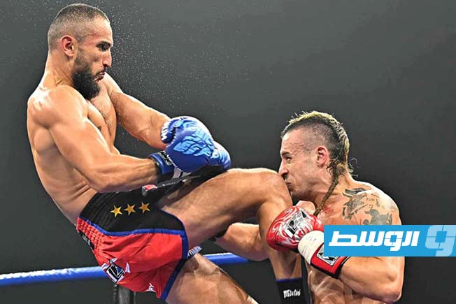 البطل الليبي الأمين السويح في الكيك بوكسينغ والفنون القتالية (أرشيفية: الإنترنت)