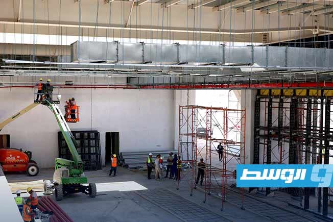 من أعمال التطوير في مطار بنينا الدولي، الإثنين 13 يوليو 2026 (صندوق التنمية وإعادة إعمار ليبيا)