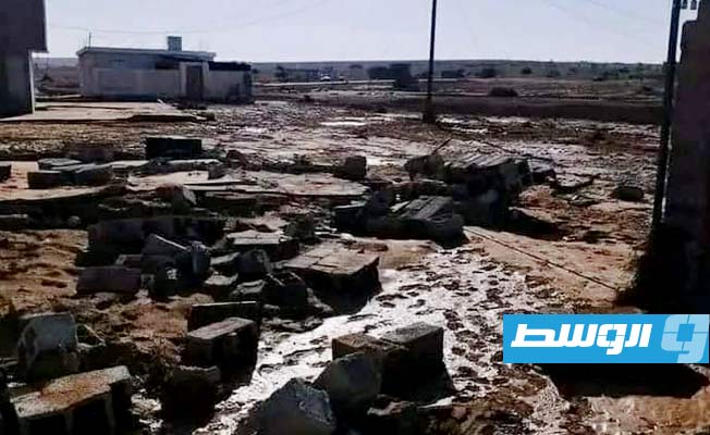 دمار خلفته سيول وفيضانات العاصفة دانيال في منطقة خولان بالقرب من الأبرق (الإنترنت)