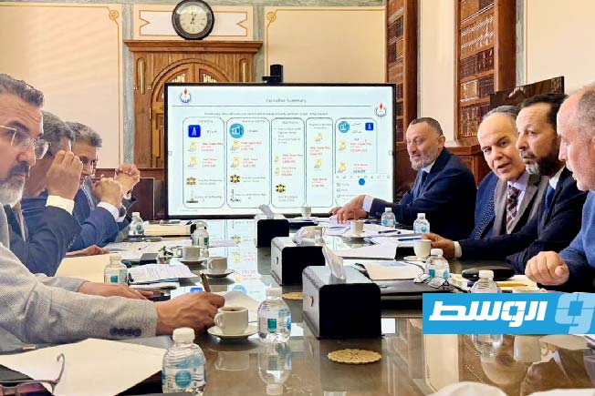 اجتماع المصرف المركزي ومؤسسة النفط لمناقشة خطة زيادة الإنتاج، الأربعاء 2 يوليو 2025. (مؤسسة النفط)