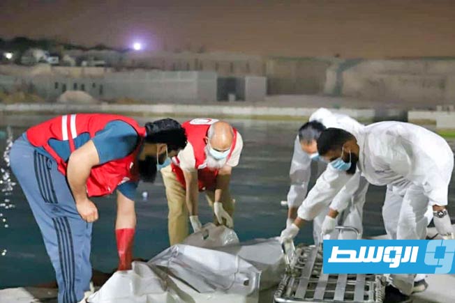 جانب من انتشال جثث مجهولة في الزاوية، السبت 15 مارس 2025 (الهلال الأحمر الليبي)