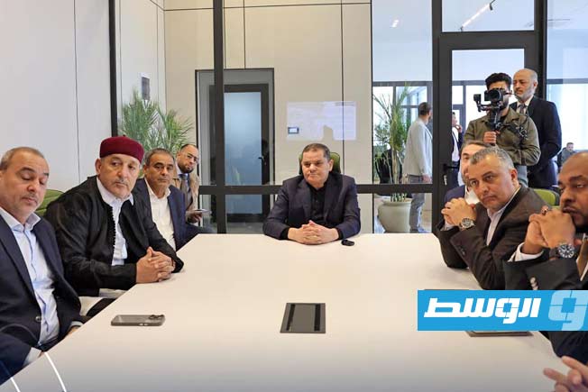 الدبيبة خلال إطلاق مشروع استكمال «مول زمرد» بطريق المطار، الأربعاء 5 مارس 2025 (منصة حكومتنا)