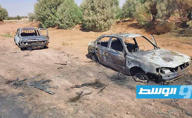 جانب من آثار حادث انفجار شاحنة وقود في بلدية بنت بية، الأول من أغسطس 2022. (جهاز المباحث الجنائية)