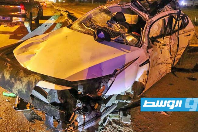 سيارة مهشمة جراء حادث في طرابلس، 15 فبراير 2025. (مديرية أمن طرابلس)