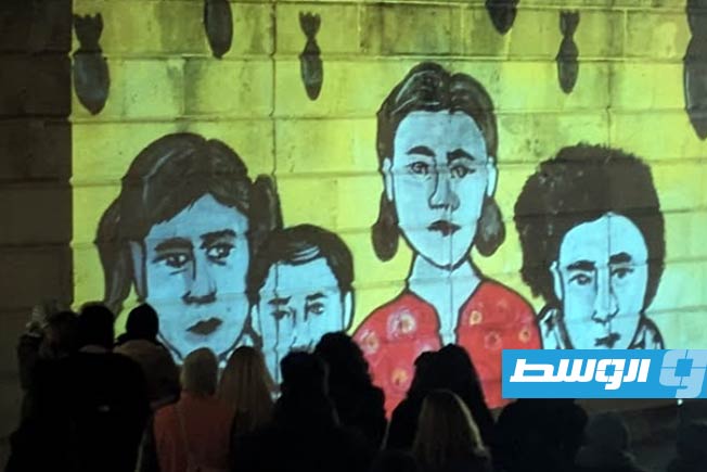 أعمال فنية لفنانين من غزة على جدران معهد الفنون الجميلة في لندن كنوع من المقاومة والاحتجاج. (الفن من أجل فلسطين الحرة على إنستغرام)