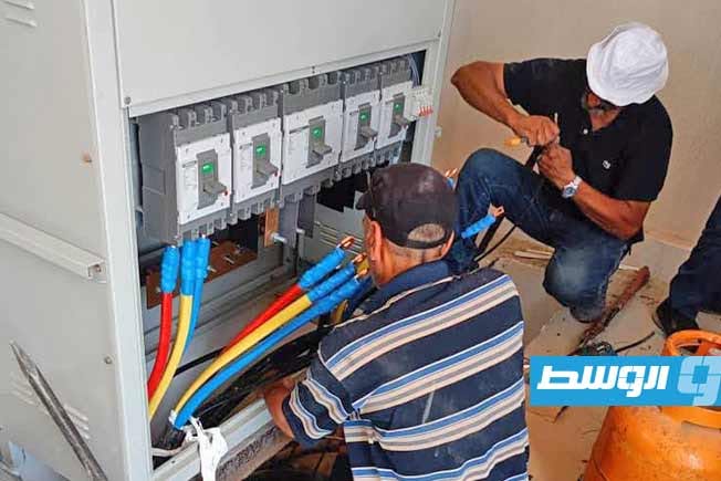 تجهيز محطة توزيع أبوصبيع في صبراتة، 19 يونيو 2026. (شركة الكهرباء)