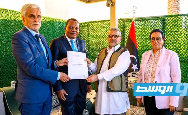 رئيس المجلس الأعلى للدولة خالد المشري يستقبل وفد لجنة الاتحاد الأفريقي رفيعة المستوى الخاصة بليبيا، الثلاثاء 4 يوليو 2023 (المكتب الإعلامي لمجلس الدولة)