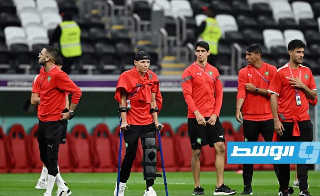 وصول لاعبي المنتخب المغربي إلى أرض الملعب لمواجهة نصف نهائي كأس العالم، 14 ديسمبر 2022. (الإنترنت)