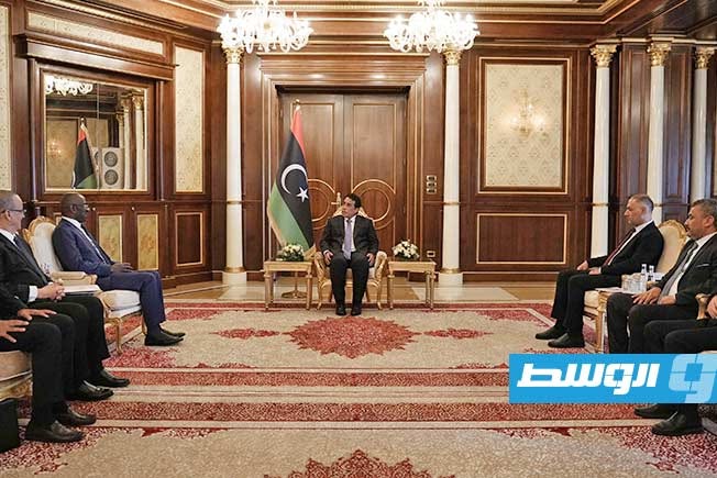 لقاء المنفي مع وزير الخارجية الموريتاني محمد سالم ولد مرزوك بصفته مبعوثا خاصا للرئيس محمد ولد الشيخ الغزواني، الأحد 7 يونيو 2026. (المجلس الرئاسي)