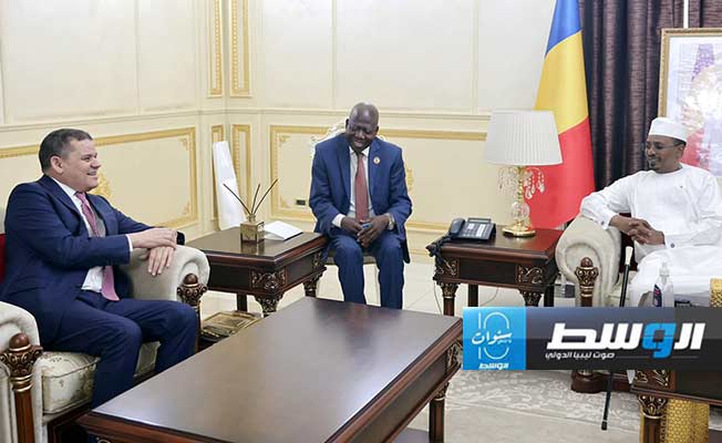 رئيس تشاد محمد إدريس ديبي يستقبل الدبيبة في القصر الرئاسي بأنجامينا، الخميس 23 مايو 2024 (حكومة الوحدة الوطنية الموقتة)