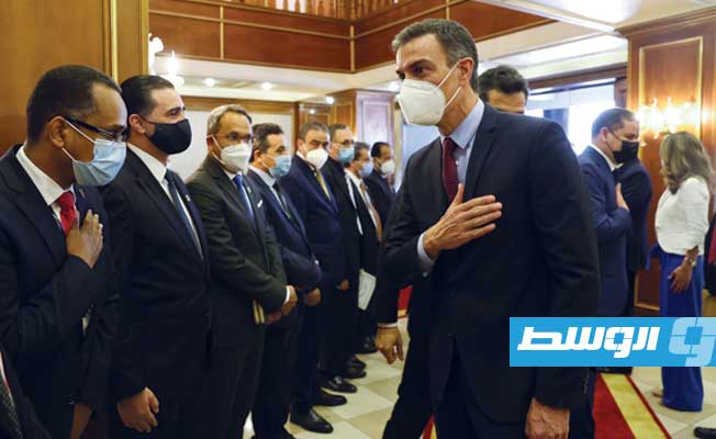 الدبيبة يستقبل نظيره الإسباني بمقر رئاسة الوزراء في طرابلس، 3 يونيو 2021. (الإنترنت)