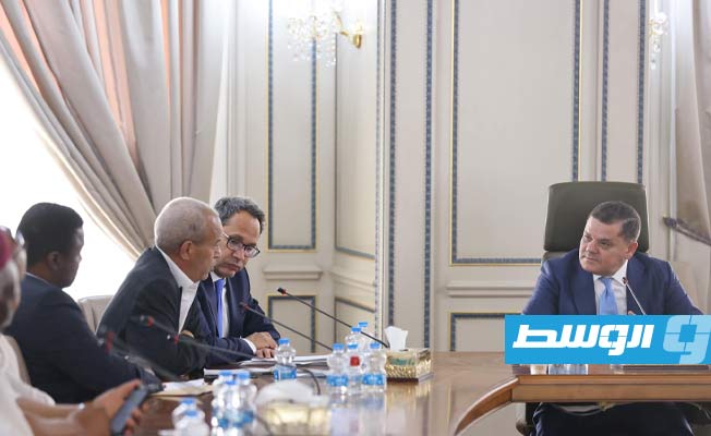 من لقاء الدبيبة مع أعيان تاورغاء وأعضاء من المجلس الأعلى للمصالحة، 7 يوليو 2021. (حكومة الوحدة الوطنية)