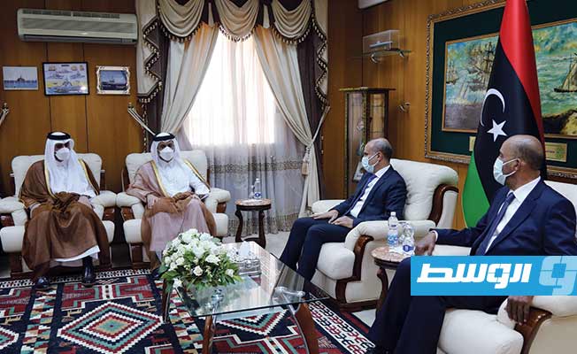 لقاء الكوني واللافي مع وزير الخارجية القطري والوفد المرافق له، الأحد 22 مايو 2021. (المجلس الرئاسي)