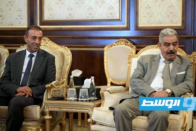 لقاء المنفي مع المبعوث الخاص للرئيس الفلسطيني المستشار عاطف عودة، الأحد 3 أغسطس 2025. (المجلس الرئاسي)