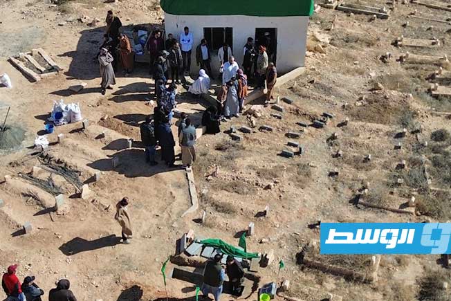 تشييع سيف القذافي إلى مثواه الأخير في بني وليد، 6 فبراير 2026. (بوابة الوسط)