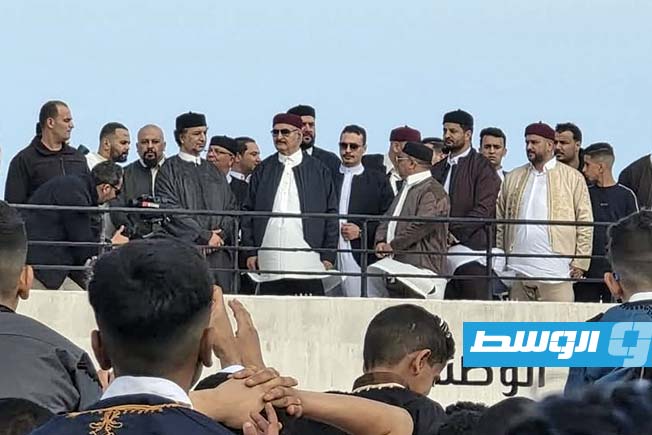 المشير خليفة حفتر خلال حضوره تجمع شباب بنغازي بالزي الوطني، 31 مارس 2025. (شعبة مكافحة الإرهاب الإلكتروني)