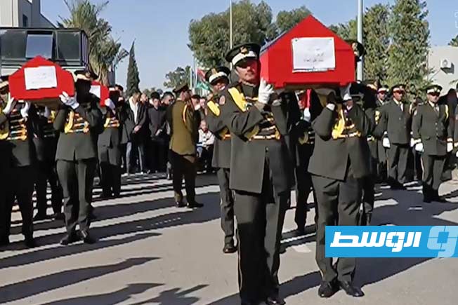 مراسم تأبين رئيس الأركان محمد الحداد ومرافقيه، السبت 27 ديسمبر 2025. (لقطة مثبتة من بث مباشر، منصة حكومتنا)