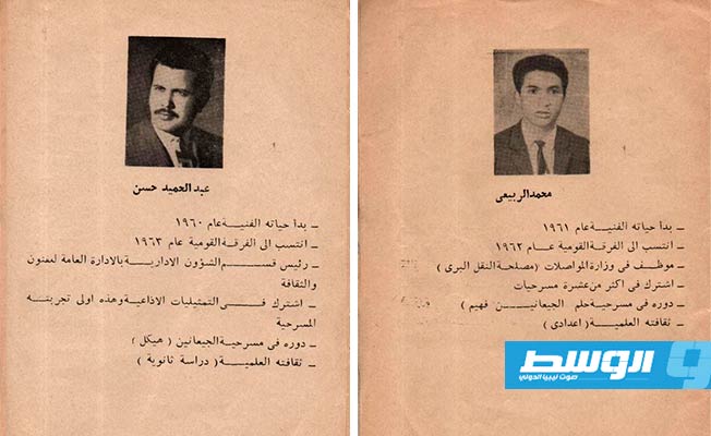 لوحة المشاركين في مسرحية «حلم الجيعانين» محمد الربيعي، يمين، وعبدالحميد حسن (أرشيف الفرقة القومية)