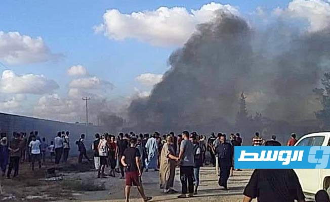 آثار سقوط الطائرة في بنغازي، 22 أغسطس 2022. (لقطة مثبتة من تسجيل مصور)