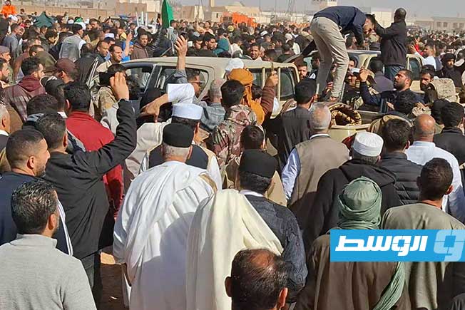 تشييع سيف القذافي إلى مثواه الأخير في بني وليد، 6 فبراير 2026. (بوابة الوسط)