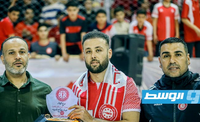 تتويج السويحلي ببطولة ليبيا للكرة الطائرة. (صفحة نادي السويحلي عبر فيسبوك)