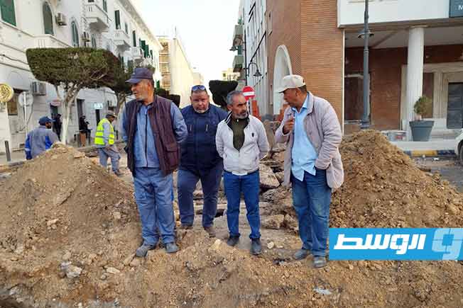 من أعمال تنفيذ خط تصريف مياه الأمطار بـ«ميدان الشهداء»، 2 فبراير 2025. (شركة المياه)