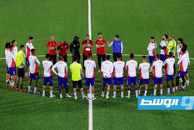 تجمع المنتخب الليبي لكرة القدم في التدريبات. (صفحة الاتحاد الليبي لكرة القدم عبر فيسبوك).