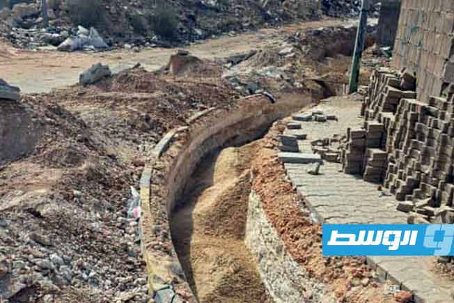 من أعمال ربط محطتي وسط بنغازي والكيش، 3 أكتوبر 2025. (شركة الكهرباء)