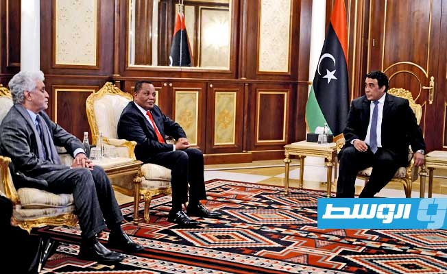 لقاء المنفي مع وزير الخارجية الكونغولي جان كلود جاكوسو.، الإثنين 15 يناير 2023. (المجلس الرئاسي)