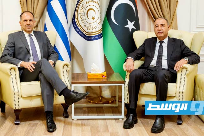 وزير خارجية اليونان جيريسوس جيرابتريس خلال لقائه الباعور بطرابلس، 15 يوليو 2025 (وزارة الخارجية بحكومة الوحدة الوطنية الموقتة)