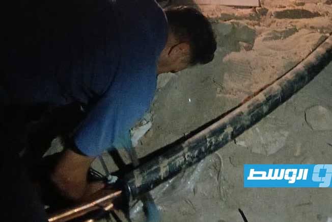 أعمال صيانة في كابل كهرباء رئيسي بمدينة بنغازي، 19 يونيو 2026. (وزارة الكهرباء)