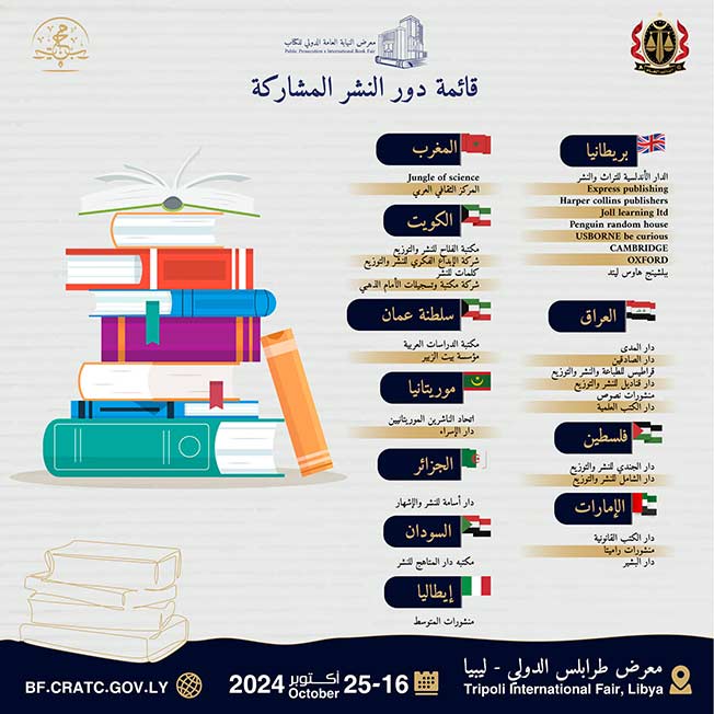 دور النشر المشاركة في معرض النيابة العامة الدولي للكتاب. (صفحة المعرض)
