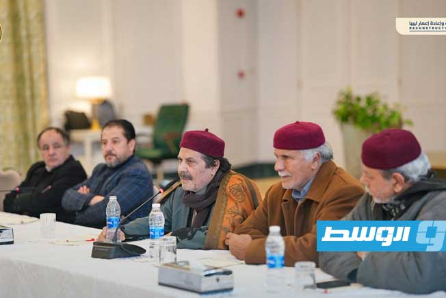 اجتماع بلقاسم حفتر مع أعيان ومشايخ الجبل الأخضر، الثلاثاء 6 يناير 2025. (صندوق التنمية وإعادة إعمار ليبيا)
