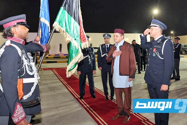 رئيس حكومة «الوحدة الوطنية الموقتة» عبدالحميد الدبيبة خلال حضوره الملتقى الثاني لضباط جهاز دعم مديريات الأمن، الإثنين 23 مارس 2025 (المكتب الإعلامي للدبيبة)