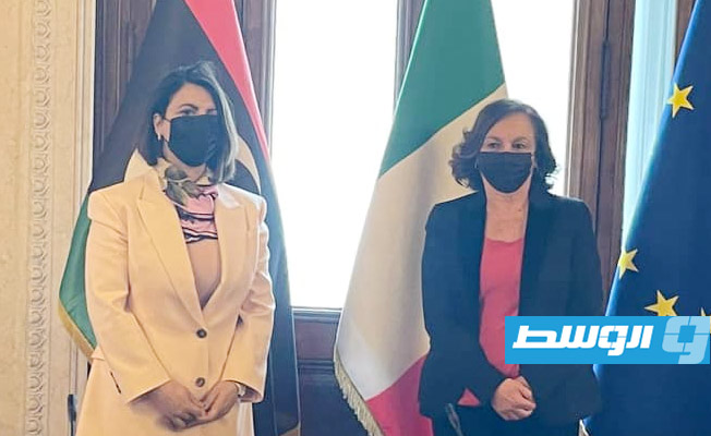 جانب من زيارة المنقوش إلى إيطاليا. (السفارة الليبية لدى روما)