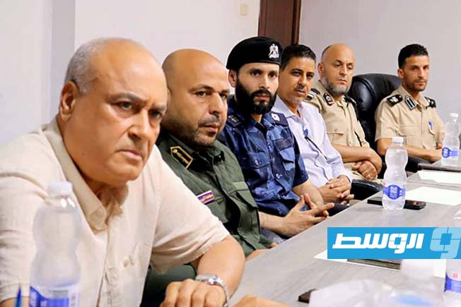 جانب من اجتماع أمني موسع بمديرية أمن صبراتة، الأربعاء 2 يوليو 2025 (وزارة الداخلية بحكومة الوحدة الوطنية الموقتة)