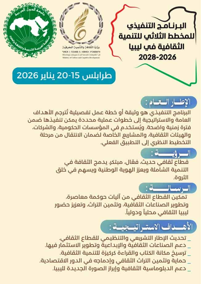البرنامج التنفيذي للمخطط الثلاثي للتنمية الثقافية في ليبيا. (فيسبوك)