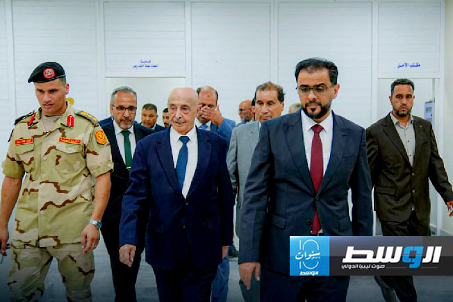 من افتتاح حماد وعقيلة وبالقاسم حفتر مشاريع خدمية في أجدابيا، 31 يوليو 2024. (حكومة حماد)