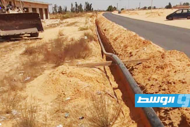 جانب من إنشاءات خزان مياه بمنطقة السني في بلدية الزاوية الغرب، 21 سبتمبر 2025 (جهاز تنفيذ مشروعات الإسكان والمرافق)