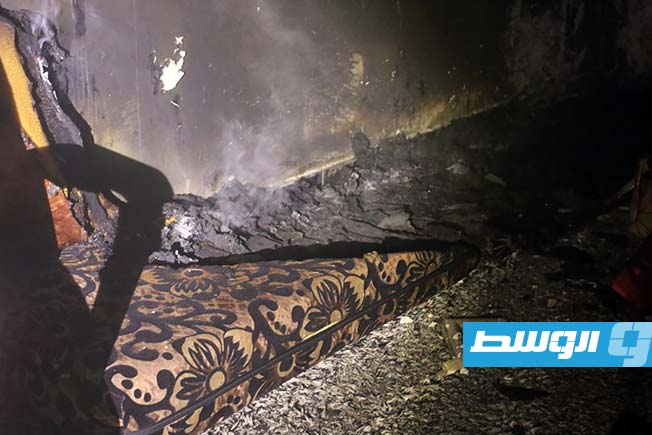 آثار حريق في مدينة الأصابعة، 16 أبريل 2025. (هيئة السلامة الوطنية)