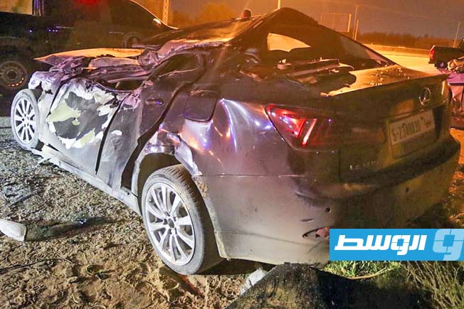 سيارة مهشمة جراء حادث في طرابلس، 15 فبراير 2025. (مديرية أمن طرابلس)