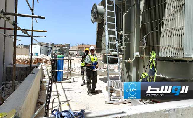 جانب من الأعمال الجارية في مشروع محطة حقن حي السلام ببنغازي، الثلاثاء 18 يونيو 2024 (الشركة العامة للكهرباء)