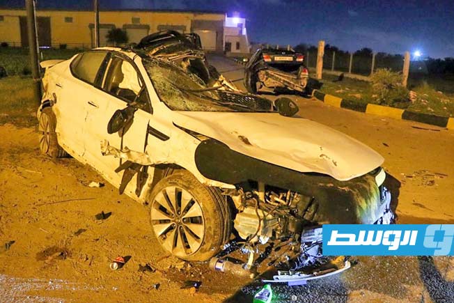 سيارة مهشمة جراء حادث في طرابلس، 15 فبراير 2025. (مديرية أمن طرابلس)