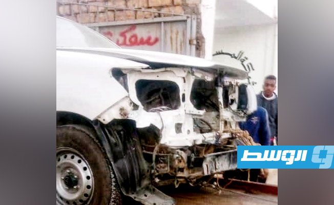 السيارة المضبوطة في ورشة السمكرة، 5 مارس 2023. (مديرية أمن طرابلس)