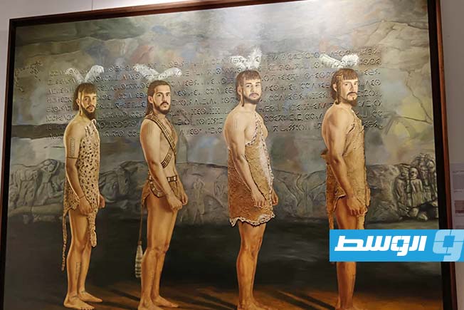 لوحة تحاكي ما قبل التاريخ للفنانة شفاء سالم (خاص الوسط)